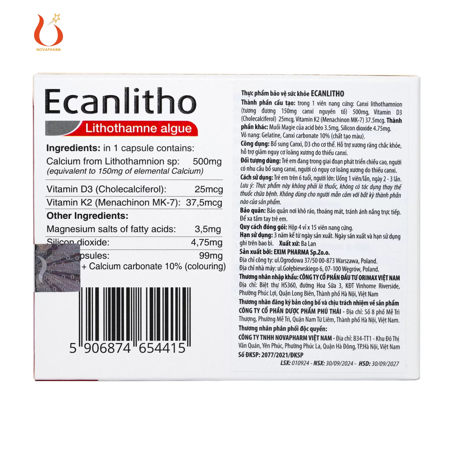 Ecanlitho nguồn canxi hữu cơ từ tảo biển